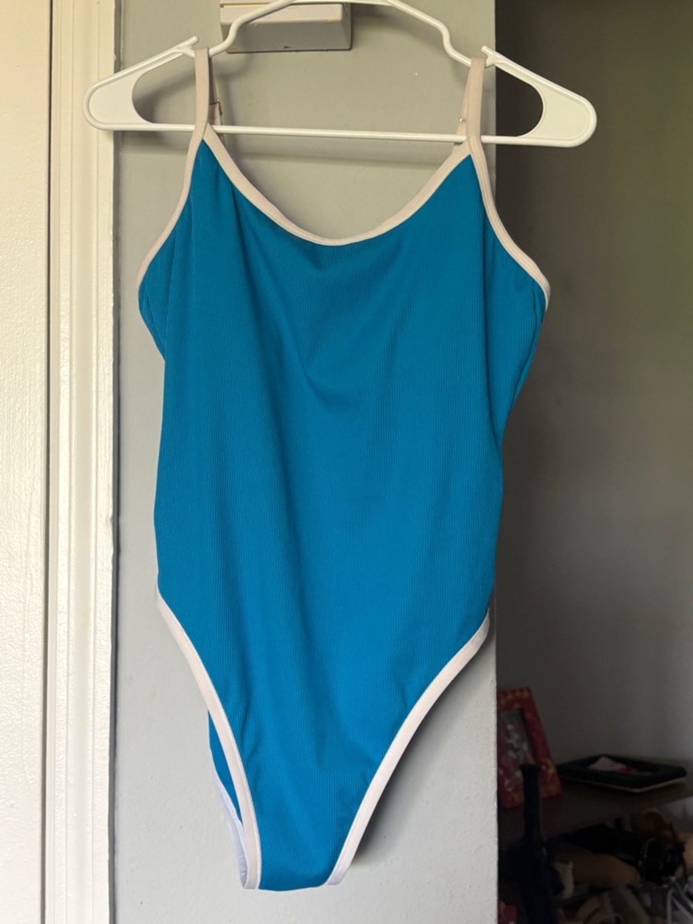 Shade & Shore Turquoise One-Piece Swimsuit with White Trim